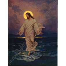 Картина с LED подсветкой: Иисус, идущий по воде, выполненная на холсте